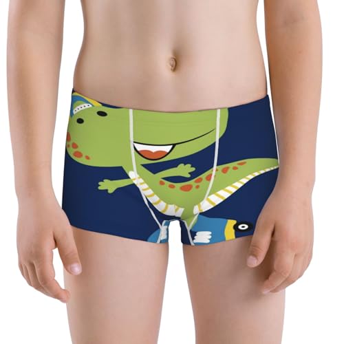 Boys' Cotton Boxer Brief Soft Underwear-Dino Playing Roller Skate