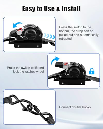 Ladder Rack Straps Tie-Down System with Double J Hooks, Retractable Ratchet Straps for Truck, Trailer, SUV, Boat, and PVC/Wood/Ladder Cargo, Heavy-Duty Polyester, with 9.8 Feet Straps, Black