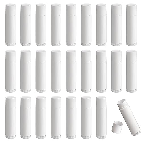 Lippenstifthülsen Leer, 25 Stück Lippenstift Tubes, Wiederverwendbar Kunststoff Leer Lippenpflegestift Nachfüllbar mit Kappe für DIY Hausgemachte Lippenbalsams (Weiß, 5g)