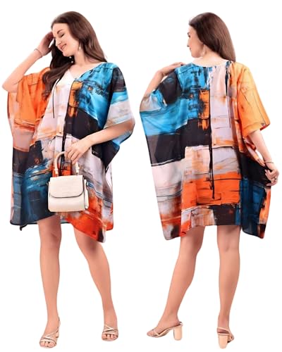 Image of AS Premium Soft Cotton Feel Kaftan Dress for Women Digital Print Free Size M-3XL Knee Length Midi Baho Kaftan Cotton Feel Beach Wear Resort Wear Lounge Wear Western Kurti Multicolor