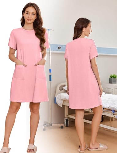 Image of Deyeek Women's Post Shoulder Surgery Hospital Gowns Tear Away Short Sleeve Full Open Side Snap Adaptive Clothing Nightgowns