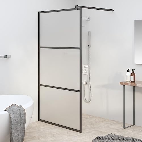 Mampara de ducha Walk-In de 100 x 195 cm, vidrio esmerilado negro con marco de aluminio ajustable y fácil de limpiar para un diseño moderno de baño