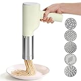 Machine à pâtes électrique portable, machine à pâtes automatique rechargeable avec 5 moules en acier inoxydable et gobelet doseur 20s de pâtes rapides pour nouilles faites maison, spaghetti, macaronis