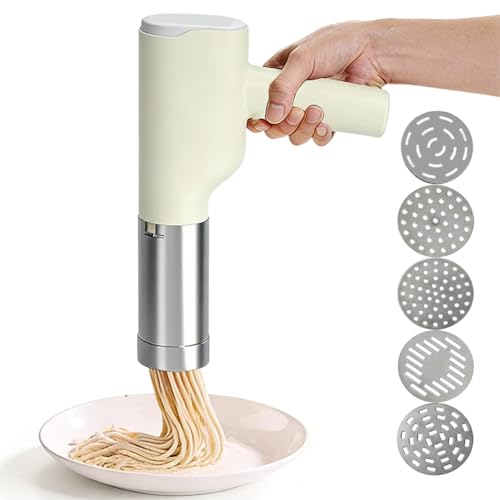 Macchina per pasta elettrica portatile elettrica portatile con 5 stampi in acciaio inox e misurino 20 s per pasta veloce portatile per la famiglia, la cucina e il picnic