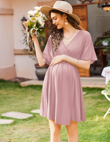 Image of Ekouaer 3 in 1 Labor and Delivery Gown for Hospital Short Sleeve Maternity Nursing Dress Nightgown Postpartum Sleepwear