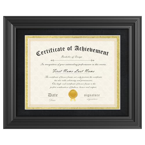 Abtgt 11x14 Diploma Frame Certificate Degree Document Frame with High Definition Glass, with Black and Gold Mat Display 8.5x11 or without Mat Display 11x14, for Wall and Tabletop, Black