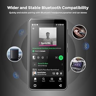 MP3 Player with Bluetooth and WiFi,MP3 Player with Spotify,Spotify Kids,Audible,Pandora,Amazon Music,4" Music Player MP4 Up to 1TB(80GB,Black)