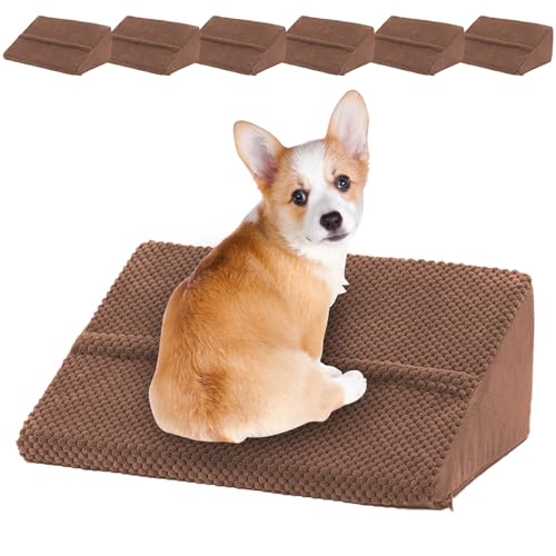 Upgrade Non-Slip Dog Ramps/Stairs for Staircase, Foam Dog Ramps for Stairs Inside House, Foam Pet Ramps for Small Dogs, Stair Ramp for Injured Dogs Cats with Self-Sticky Pads to Fix, 6 Pack