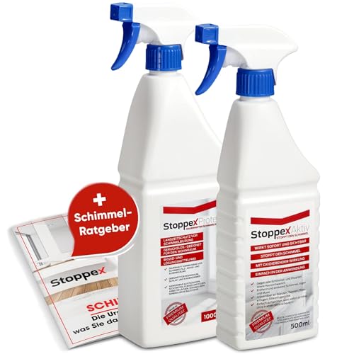 Stoppex Schimmelentferner-Set (1,5l)-Maximale Wirkung gegen Schimmel für Wand, Bad und Silikonfugen I Anti-Schimmelspray-Set gegen Schimmelpilze Stoppex Schimmelentferner-Set (1,5l)-Maximale Wirkung gegen Schimmel für Wand, Bad und Silikonfugen I Anti-Schimmelspray-Set gegen Schimmelpilze