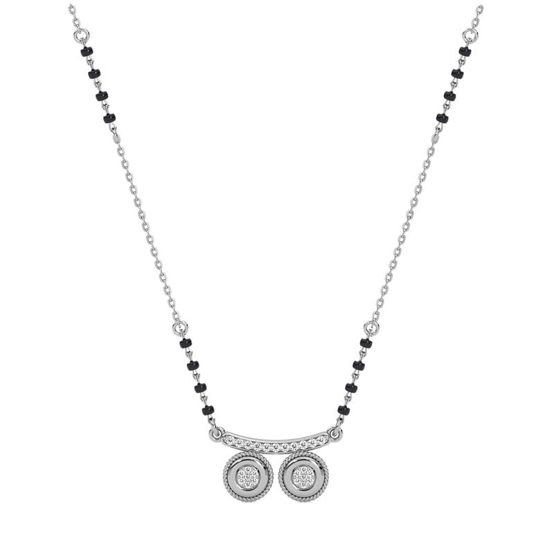 925 Sterling Silver Qirat Mangalsutra Tanmaniya Pendant With Black Beads Chain | Platinum Plated, Swiss Zirconia |Gift for Wife
