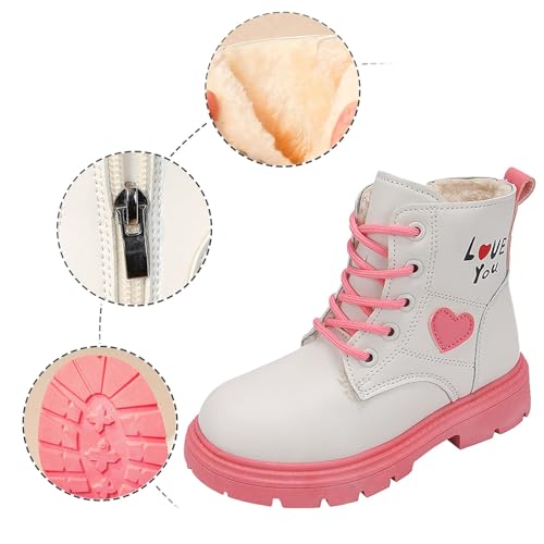 Ankle Boots for Girls Lace up Combat Boots Fashion Fuax Fur Lining Snow Boot Warm Anti-Slip Outdoor Short Winter Shoes2