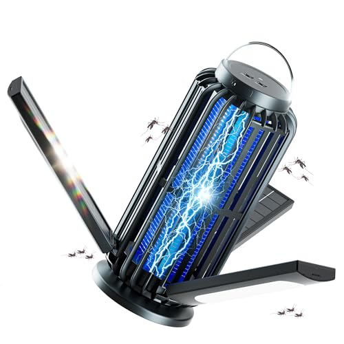 TYPEC Bug Zapper, Solar Bug Zapper with 3 Solar Charging Panels, IP65 Waterproof Mosquito Zapper, 4200V Mosquito Zapper with LED Light, Outdoor Indoor AUTO ON/Off