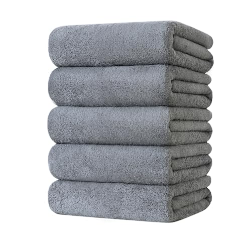バスタオル 大判 5枚セット タオル マイクロファイバー 約60×120cm 吸水はやい ふわふわ 肌に優しい 柔らかい 抗菌防臭 毛羽落ちしない 風呂上がり 家庭用 プレゼント (グレー)