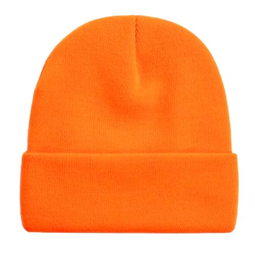 ZOORON Beanie for Men Women Warm Winter Hats Acrylic Knit Cuffed Beanie Cap Unisex Orange