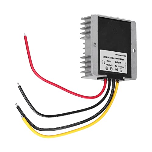 Regulador convertidor Reductor DC 12V 24V a 5V 15A - Reductor de Voltaje del disipador de Calor de aleación de Aluminio con Relleno de Silicona - THJ122405C75Z Compatible con (15A（THJ122405C75Z）)