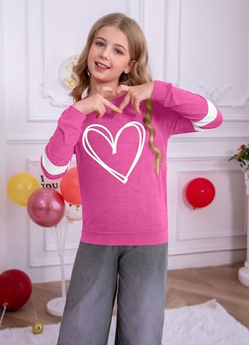 Image of Ithalt Kids Valentine Shirt Girls Valentines Shirts Cute Heart Graphic Long Sleeve Tee Tops 4-14y