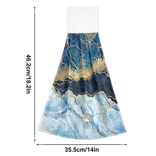 2 Pack Hand Towel Blue Gold Marble Abstract Modern Kitchen Hanging Towels For Hand, Face, Hair, Gym, Yoga, Dishcloth, Kitchen And Bath #TOP2