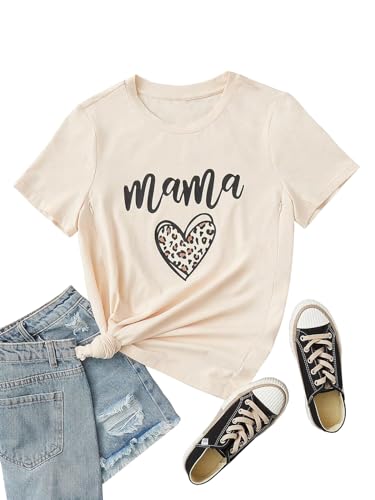 Damen Umstands-Still-Shirt, lustiges Mama-Shirt, niedliches Leopardenherz, Grafik-T-Shirt, freundlicher Reißverschluss, Umstands-Still-Tops, Cream, Groß