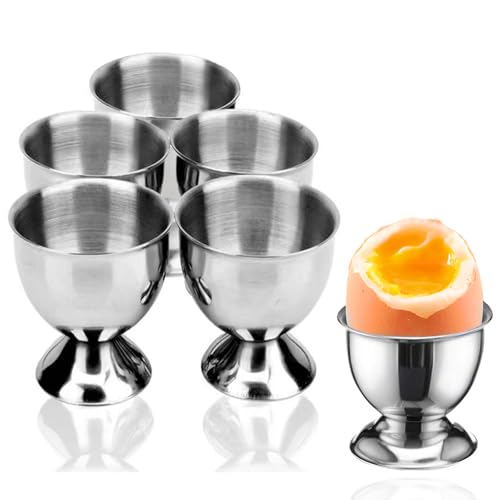 Stainless Steel Egg Cups, 6 Pieces Egg Cup Holders, Breakfast Tray Egg Cup Holder, Small Wine Glass Shape, Egg Holder Set, Use for Breakfast, Lunch Or Dinner, for Hard Soft Boiled Egg, Silver