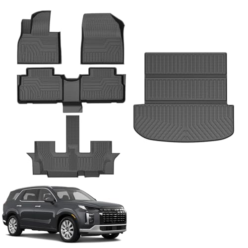 Mixsuper Floor Mats Cargo Liner for Hyundai Palisade 2020-2025 (7 Seater), All Weather 2 Row Floor Liners and Trunk Mat Set Black