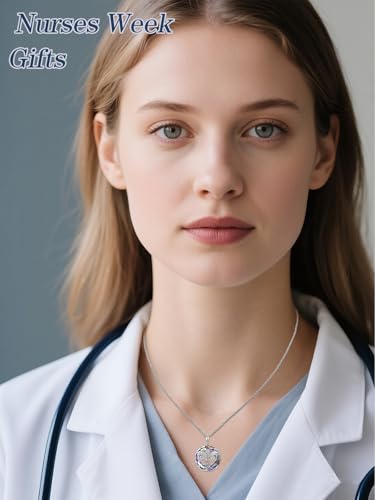 WINNICACA Nurse Gifts Nurse Pendant Sterling Silver Nurse Necklace Caduceus Angel Wings RN Necklace Stethoscope Necklaces Graduation Birthday Nurse's Day Christmas Gifts for Nurses3