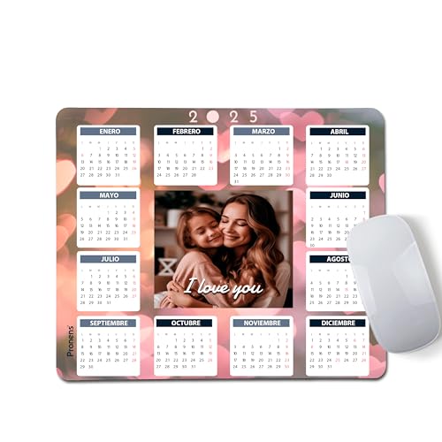 PRONENS.- Alfombrilla de Ratón Personalizada con Foto, texto y Calendario 2025 – Mouse Pad Rectangular Antideslizante – Oficina, Gaming y Escritorio – Regalo Original Día del Padre y Madre (ROSA)