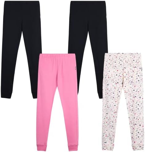 RBX Girls' Sweatpants - 4 Pack Active Fleece Jogger Pants (Size: 4-16), Size 10-12, White/Mint Black/Rose Black