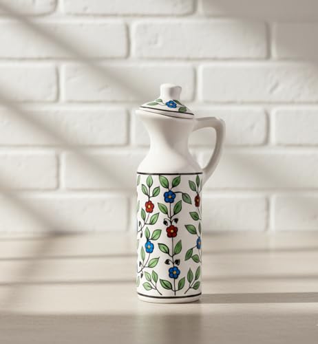 Image of Multi-Floral Printed Oil Dispenser Bottle for Kitchen | 300ml Ceramic Oil Container with Lid & Pour Spout | Leakproof Dispenser for Cooking, Vinegar & Olive Oil