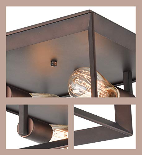 Image of Dazhuan Vintage Industrial 2 Lights Metal Square Cage Chandelier Flush Mount Ceiling Light Lamp