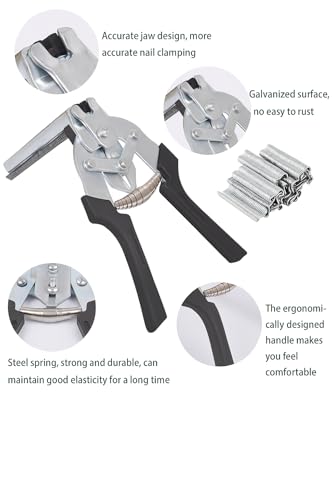 Image of Hog Ring Pliers Kit with 600 Pcs of Galvanized Steel Hog Rings, Hog Ring Chicken Duck Goose Dog Cat Rabbit Kit Clamp with Nail Groove, Repair Hand Tools for Animal Cages, Wire Fencing, Railing-Yellow