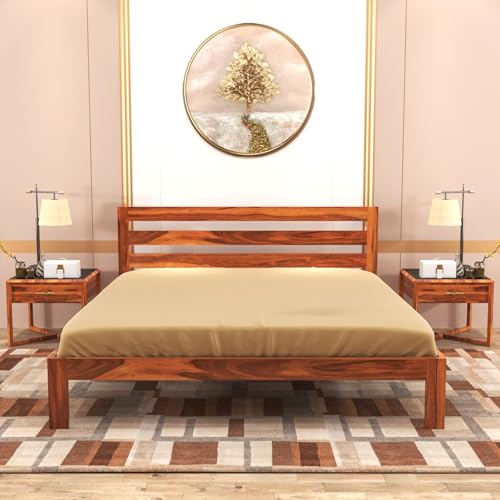 Image of Shisso FurnitureSheesham Wood King Size Bed Without Storage for Bedroom Living Room Solid Wood King Bed | Finish Color - Brown, DIY