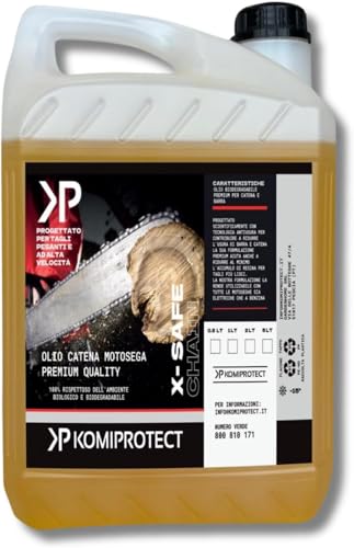 komiprotect® Olio per catene Motoseghe X-SAFE per scorrimenti veloci, esente da blocchi catena, biodegradabile (4 LT)