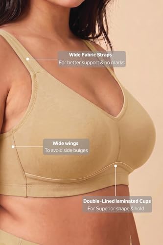 Image of Van Heusen Women's Cotton Minimiser Bra | Non‑Padded | Wireless | Full‑Coverage | Reduces bust size by 1.5inches | Double‑Lined laminated cups for superior hold | High‑Stretch Cotton | Anti‑Bacterial Tech | Keeps you dry and Fresh | Sweat Absorbent | Fabric Straps for better support | Style 22011