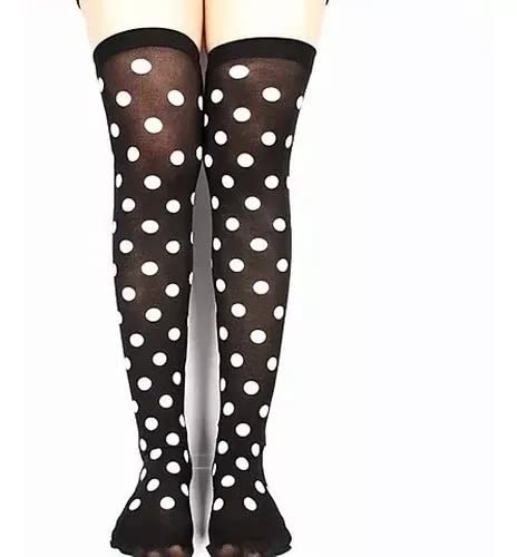 Meia Calça 7/8 Preta Com Bolinhas Brancas Fantasia Cosplay