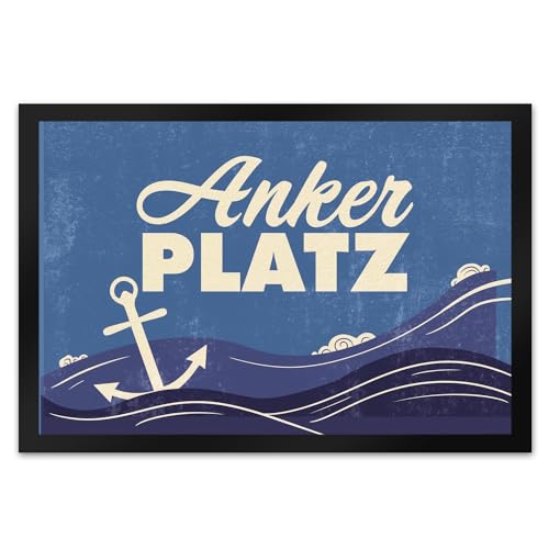 speecheese Fußmatte XL in 40x60 cm mit Meer Motiv und Anker - Ankerplatz mit Wellen an der Nordsee EIN Geschenk für Familien die ihre Heimat lieben und am Meer wohnen Also echte