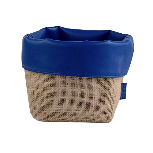 LOCALIS Aufbewahrungskorb klein, wendbar - Made in Italy - Kunstleder/Jute - Körbchen zur Aufbewahrung für Bad, Küche, Kinderzimmer - Übertopf - 14 x 14 x 15 cm (blau/beige) Cover