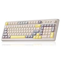 AULA S99 Gaming Keyboard, Ergonomic Computer Keyboards, Wireless Creamy Keyboard Full Size Cute Backlit Media Knob Programmable Tri-Mode Bluetooth/2.4GHz/USB-C Keyboard for PC Gamer - Grey & Yellow