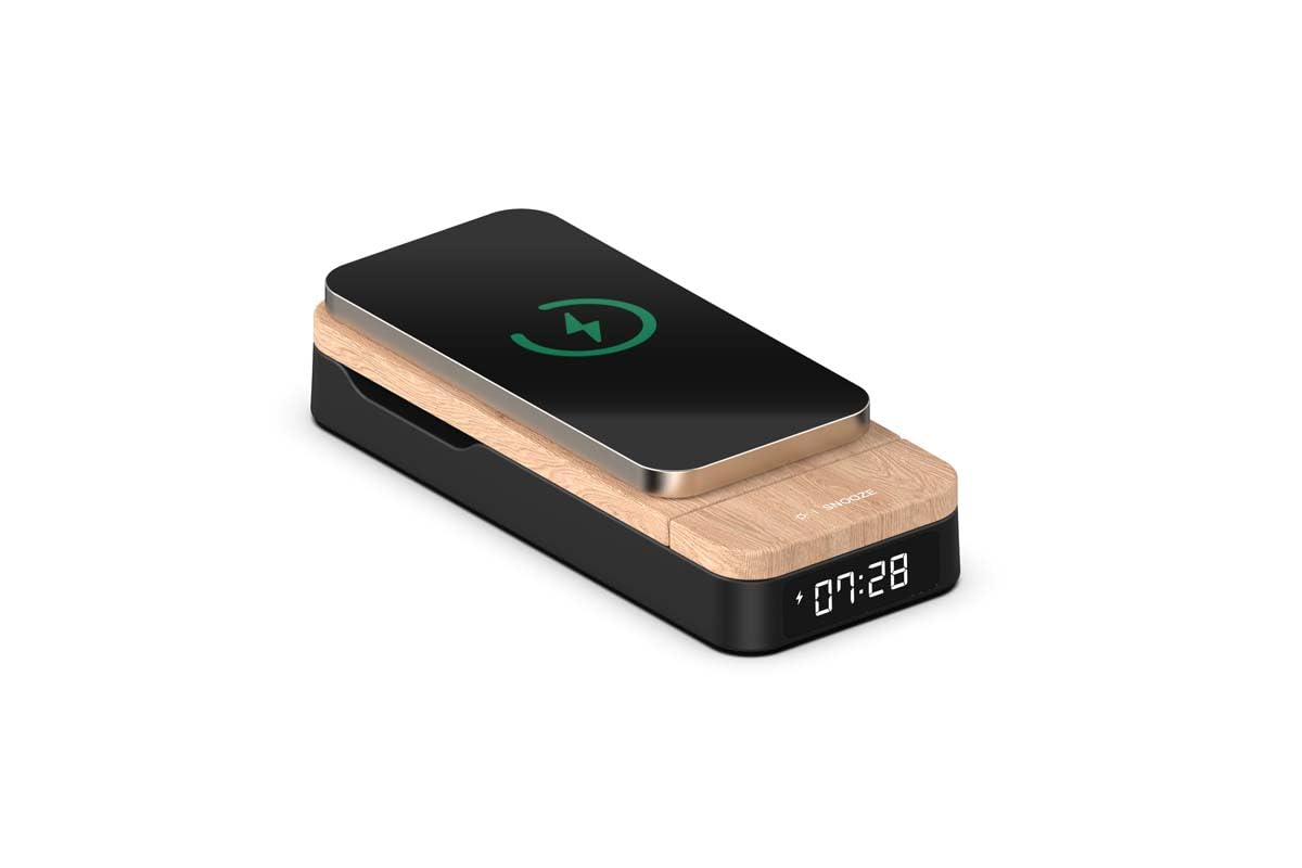 THOMSON Réveil Chargeur Induction 3 en 1 sans Fil 15W, Station de Charge Rapide pour iPhone/Android, Samsung et Apple Watch, Réveil Matin, Support Pliable et Port USB-C. pour Bureau ou Chevet - C850i