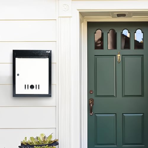 Image of JD FRESH Wall Mount A4 Size Letter Box /Mail Box /Suggestion Box /Complaint Box for Office /Post Box for Home gate with Clear Window View & Secure Key Lock - (Black & Ivory)