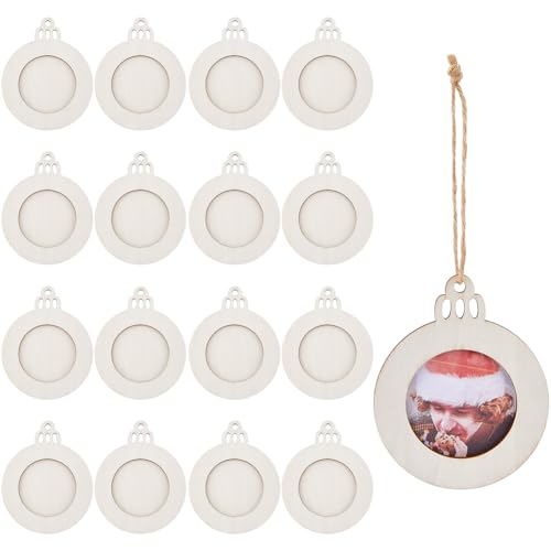 SUPERFINDINGS 16 Ensemble de Décorations de Noël en Bois Cadres Photo Personnalisés à Suspendre Décorations de Noël en Bois à Faire Soimême pour Sapin