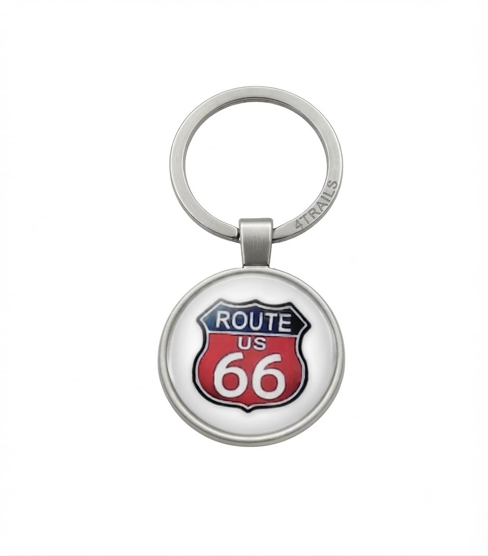4Trails Unisex Silver Route 66 Highway Keyring, Americana Usa Keychain