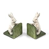 Rabbits Book Ends for Shelves, Cast Iron Decorative Book Ends for Heavy Books, Cute and Unique Bunny Bookends, Antique White