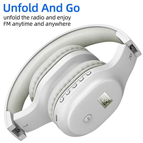 Image of Rechargeable and Portable Personal FM Radio Headphones with Best Reception, Wireless Headset Ear Muffs for Jogging, Mowing, Cycling, Meeting FM Receiver, White