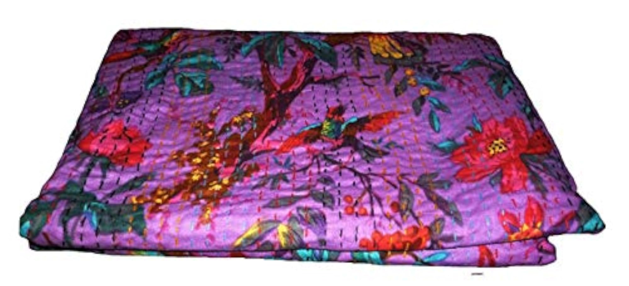 Double Bed Katha Work Hand Stitched Bedsheets, Thick Cotton
