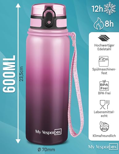 MY VESPERBOX® Edelstahl Thermosflasche Kinder [INK. STROHHALM & SIEB] - Isolierflasche für Jungen & Mädchen - Thermo Trinkflasche für Kindergarten & Schule - Auslaufsicher - BPA FREI 2