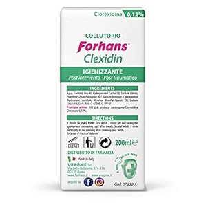 Forhans Clorexidina, Collutorio Clexidin 0,12%, Antisettico, Azione di Mantenimento per Infiammazioni o Infezioni del Cavo Orale Post Intervento, Senza Alcol, Sapore Gradevole, 200 ml