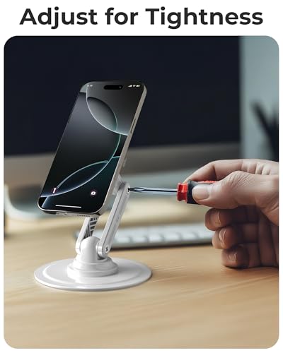 COOPER Mag360 Mag360 Magnetyczny uchwyt na biurko kompatybilny z MagSafe, obrót o 360°, do iPhone'a 17/16/15/14/13/12, z metalowym pierścieniem w zestawie do innych telefonów (kolor biały lod)