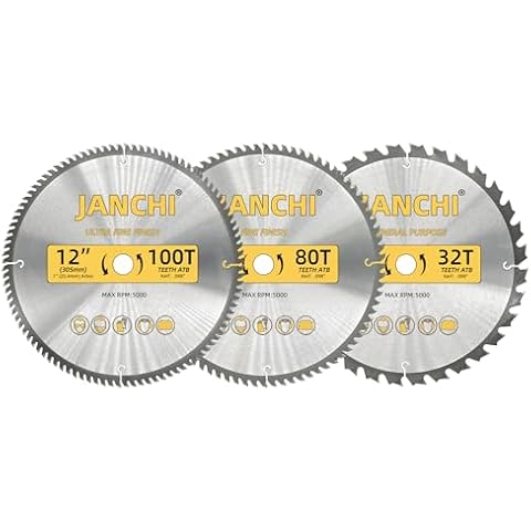 3Pack Combo 12-Inch 32T & 80T & 100T Woodworking Saw Blades with 1" Arbor, 098" Thin Kerf Alternating Top Bevel Tungsten Carbide Teeth Miter/Siding Miter Saw Blade Ideal for Various Woods Cutting Cover