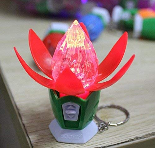 AK Store Colorful Crystal Lotus Lamp Keychain with On/Off Button LED Lights for Car Bike Men Women Gift Keyring, (Assorted Colors, Pack of 1)