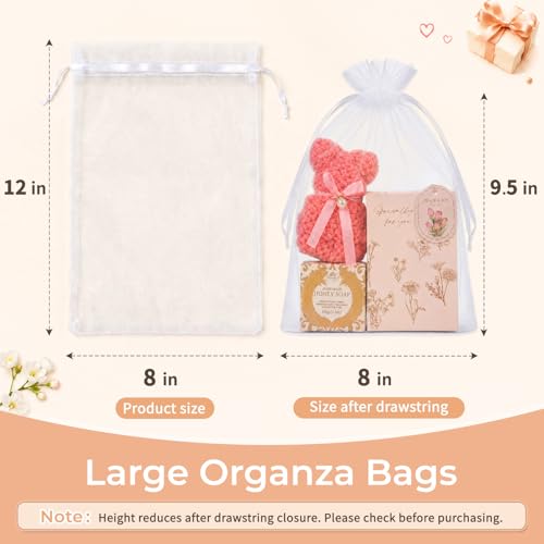 Image of Crweety 50PCS Organza Bags 8x12 White Large Gift Bags, Mesh Bag Drawstring Pouches for Wedding Favors Goodie Sachet Jewelry Candy, Sheer Gift Wrap Bag for Birthday Baby Bridal Shower Graduation Party